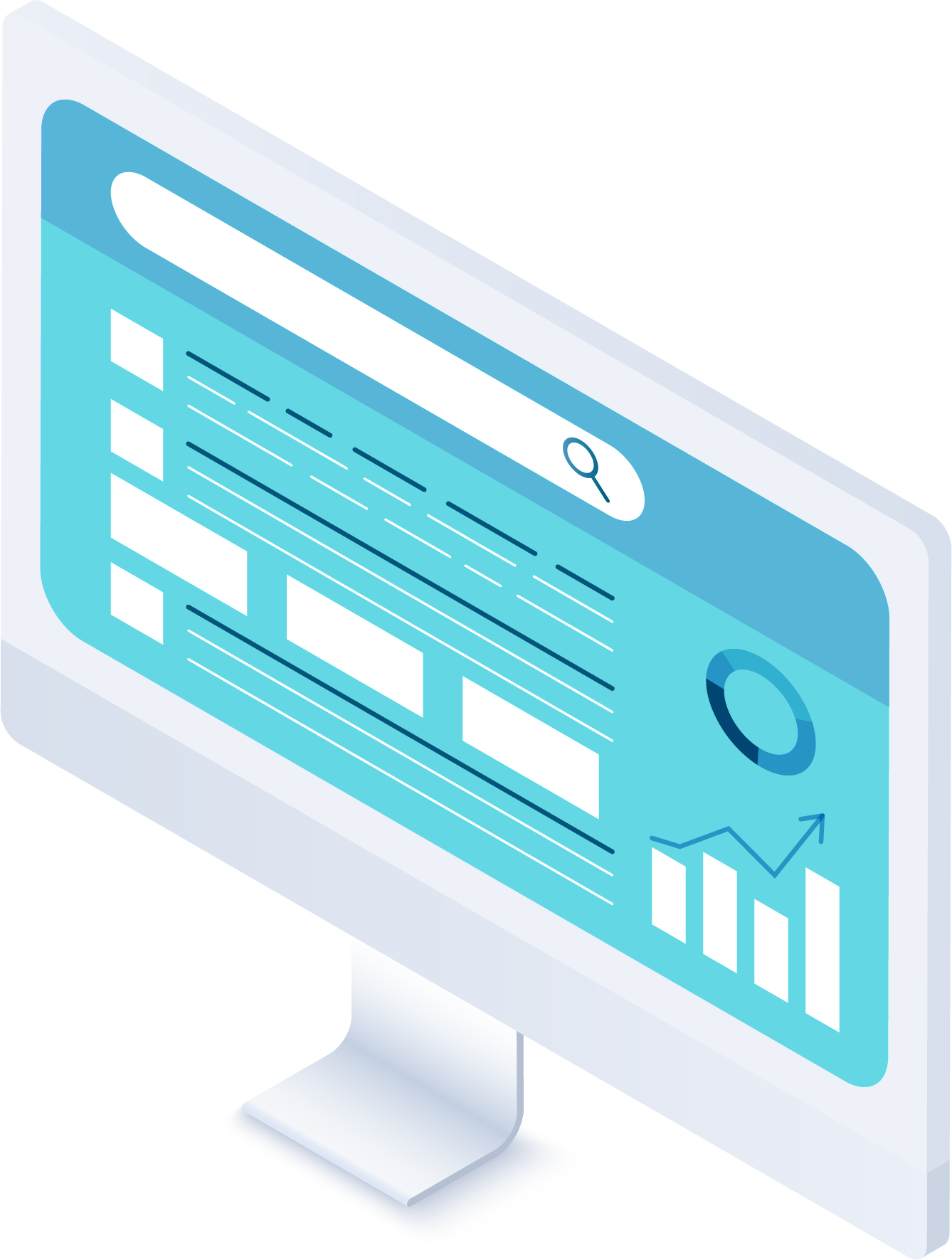 Digital marketing dashboard on a computer screen displaying analytics, graphs, and a search bar, emphasizing brand visibility and awareness strategies for effective advertising campaigns.
