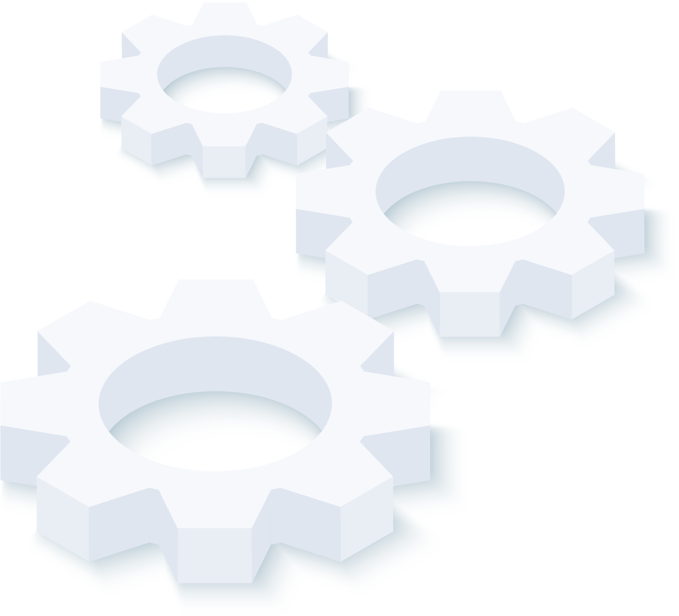 Three overlapping gears symbolizing strategic brand development and cohesive branding solutions for businesses.