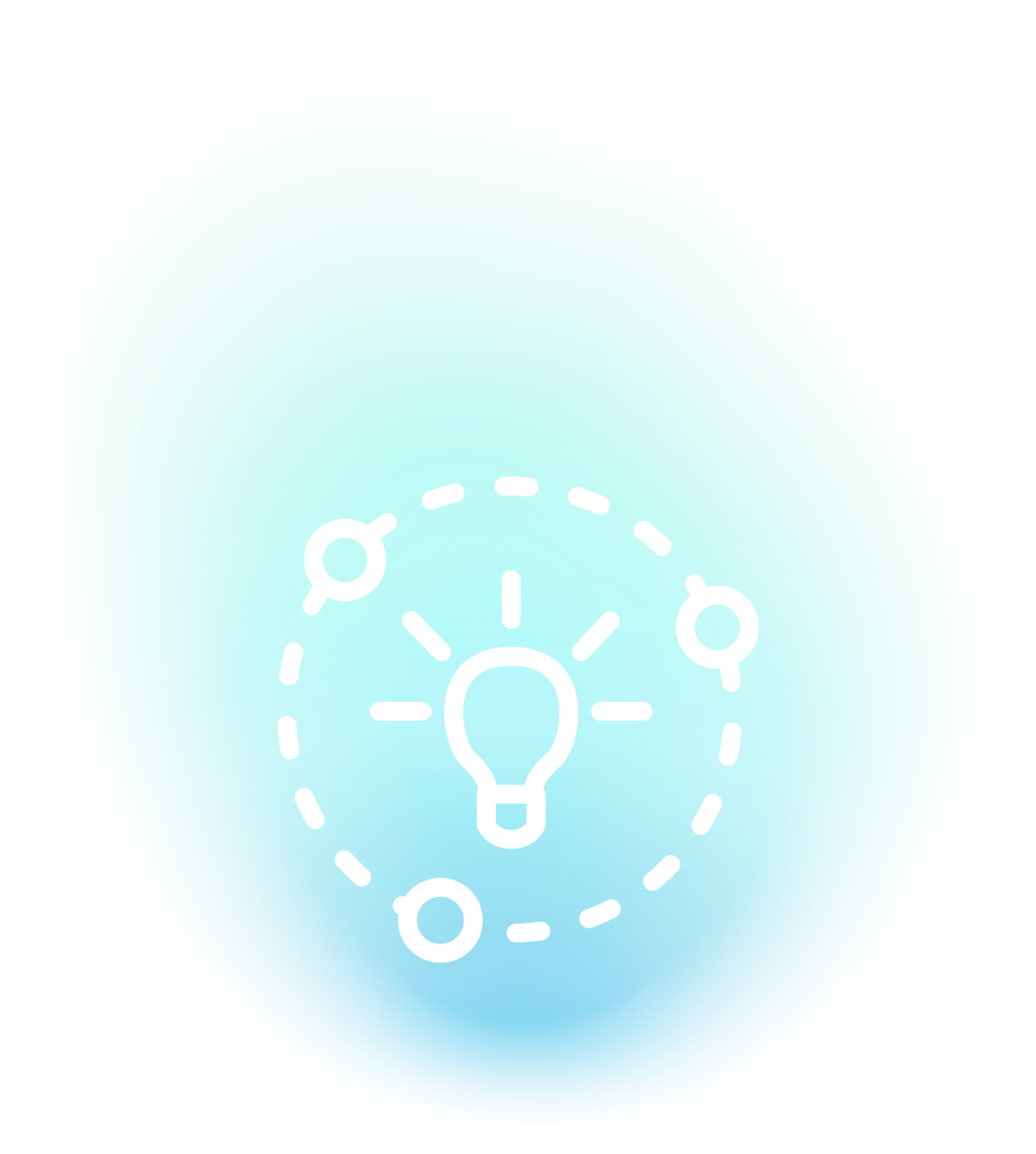 Light bulb icon surrounded by dotted circles, representing innovative ideas and strategies for effective print advertising services by Hagadone Media Group.