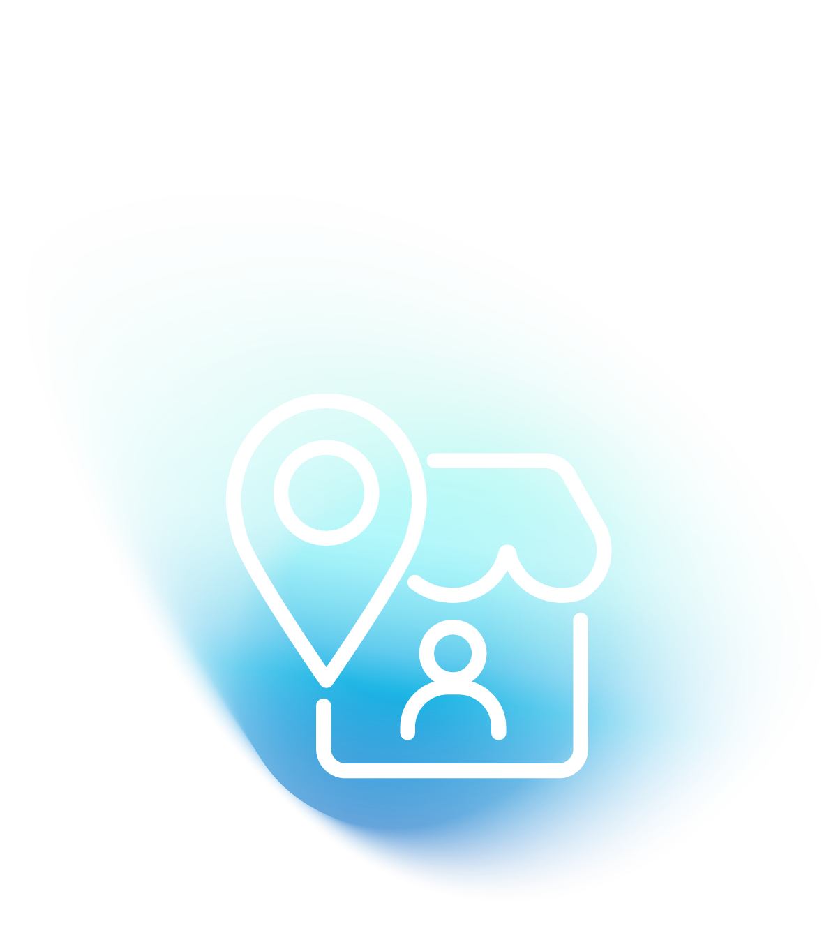 Icon representing local SEO services, featuring a location pin and storefront with a user silhouette, emphasizing brand visibility and local reach for marketing strategies.