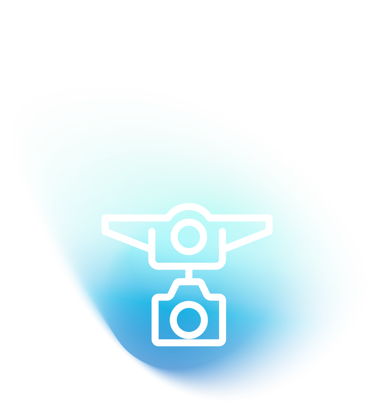 Stylized graphic illustrating a drone and camera, representing aerial photography and videography services offered by Hagadone Media Group and Quicksilver Studios.