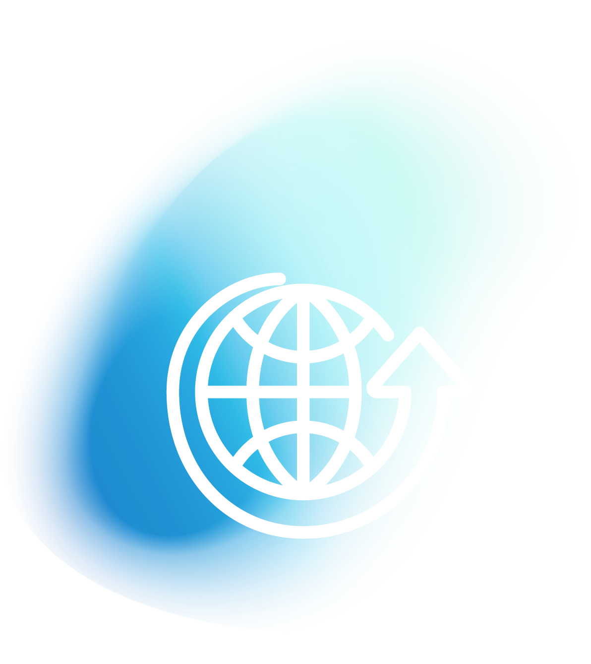 PPC advertising growth symbol with globe and upward arrow on a gradient blue background, representing Hagadone Media Group's digital marketing services.
