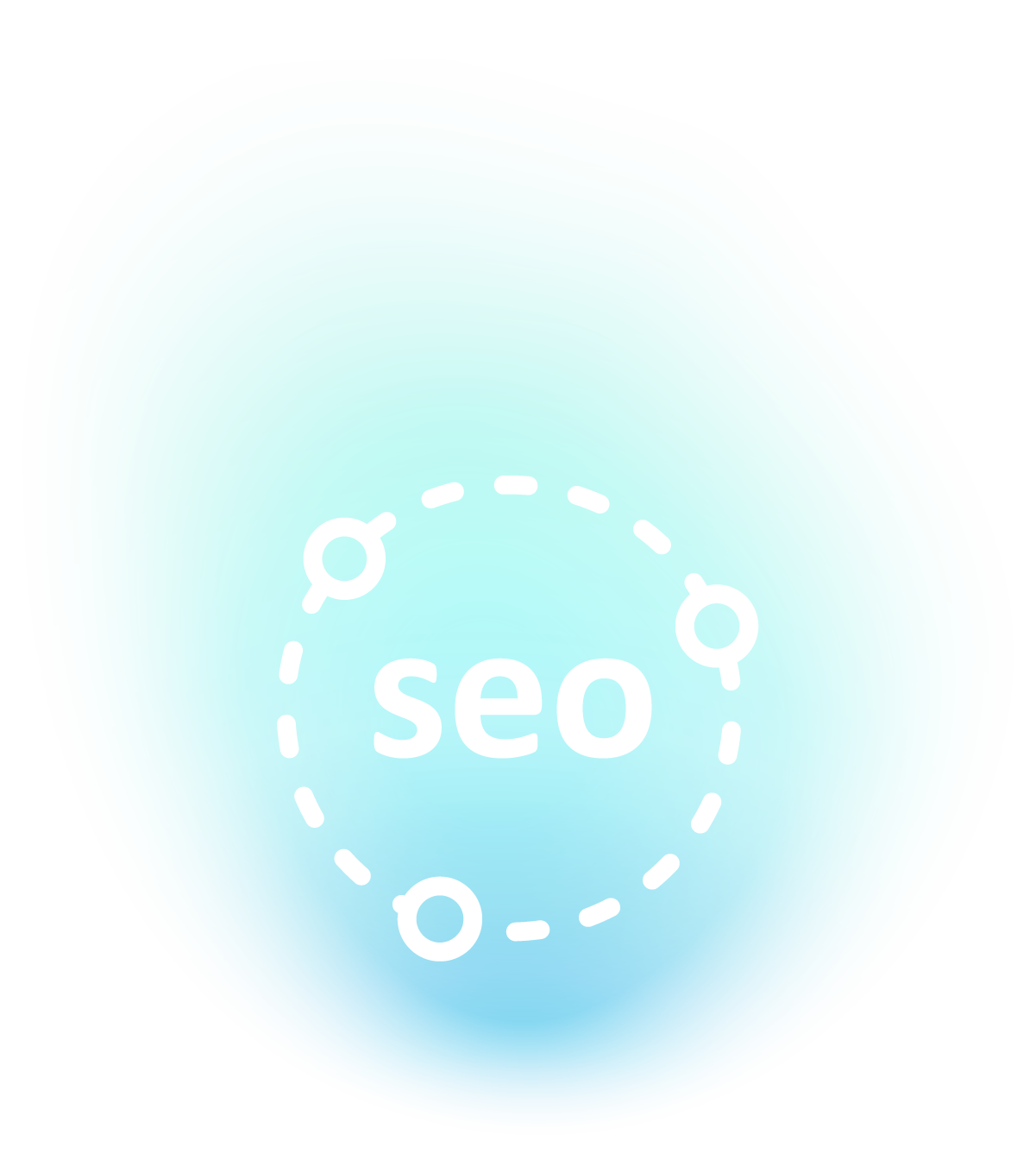 SEO concept graphic with circular elements and the word "seo" in white, set against a gradient background of blue and teal, symbolizing digital marketing strategies.