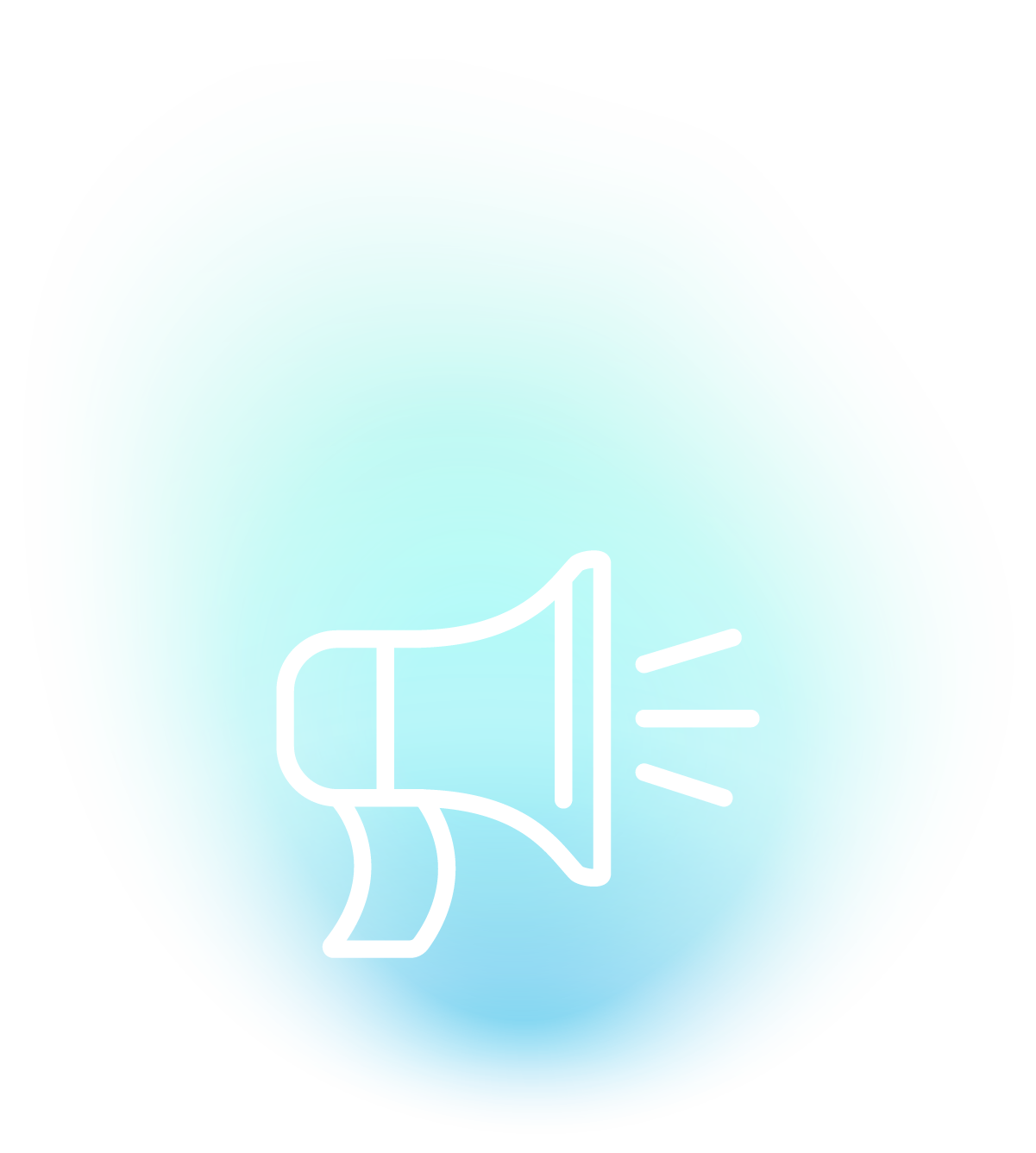 Icon of a megaphone on a gradient background, symbolizing social media advertising and campaign promotion.