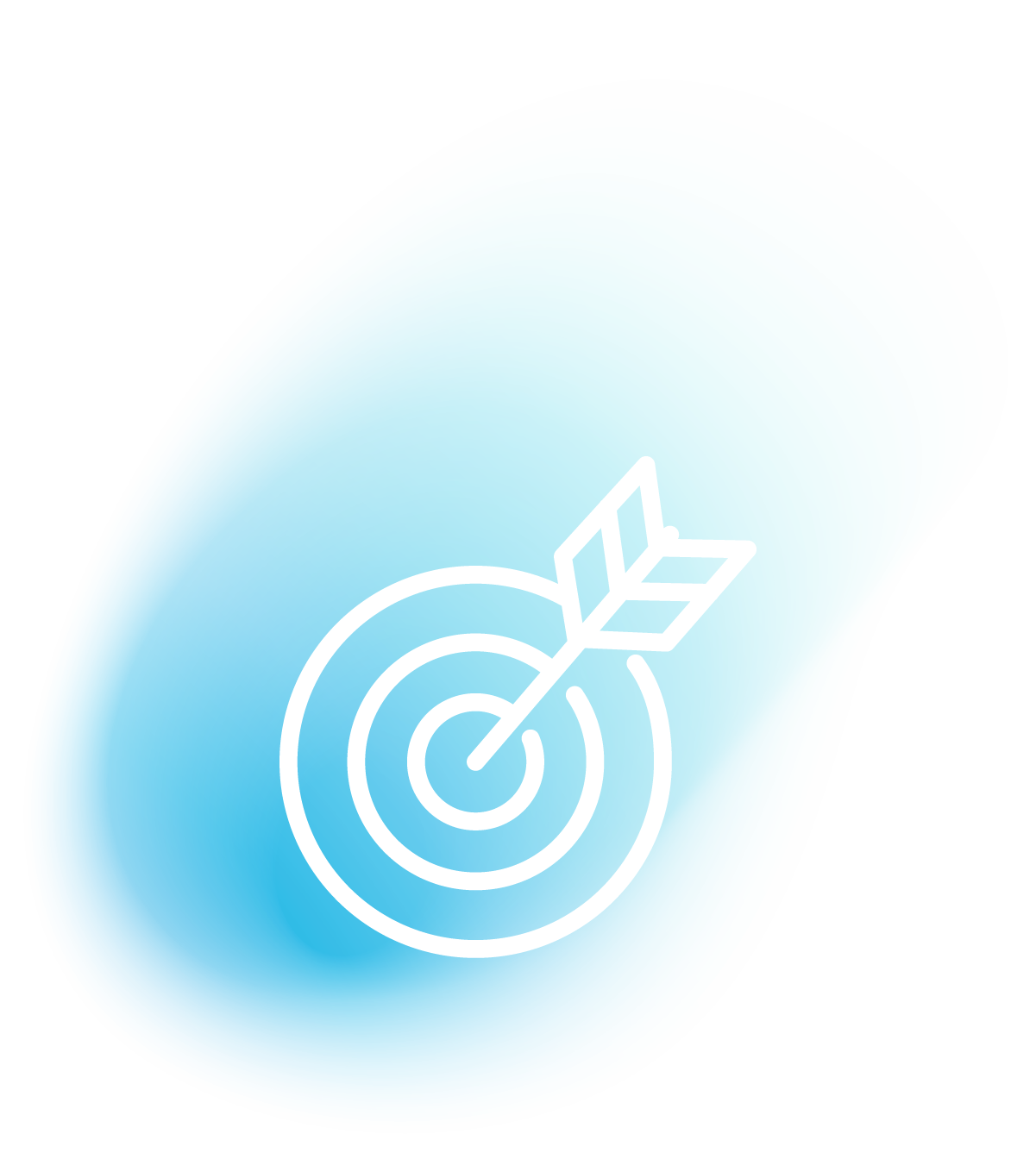 Target icon with arrow on a gradient blue background, representing social media advertising and campaign targeting strategies.