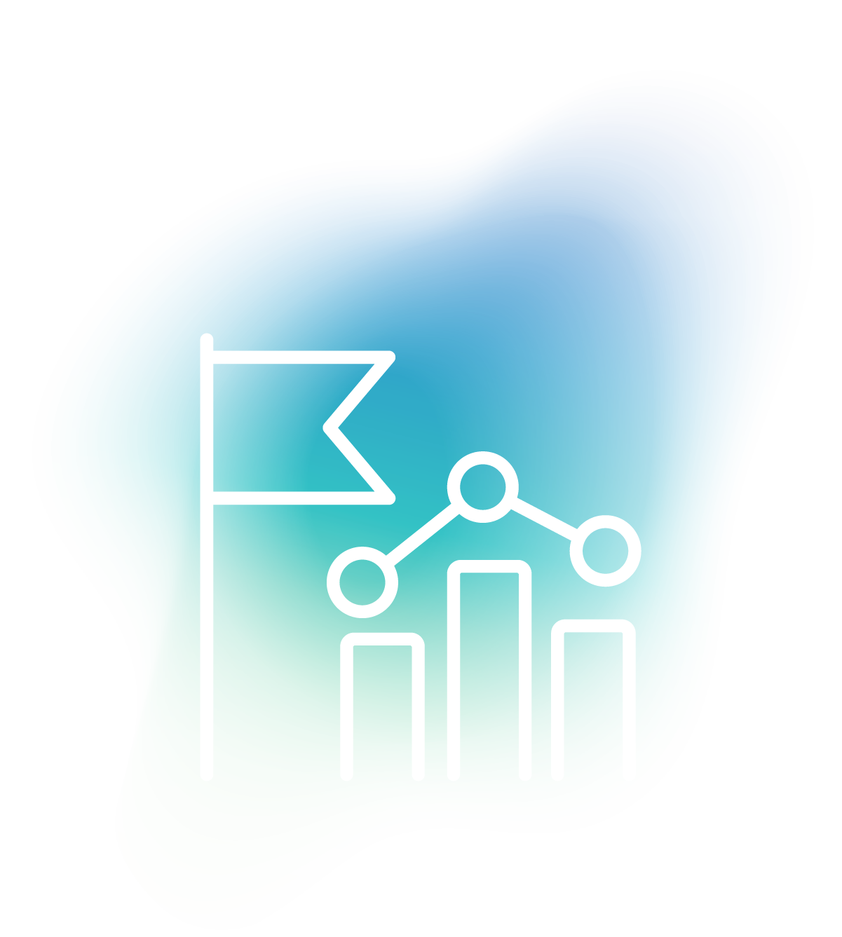 Icon depicting a flag and bar graph representing event performance tracking and analytics for ticket sales and insights.
