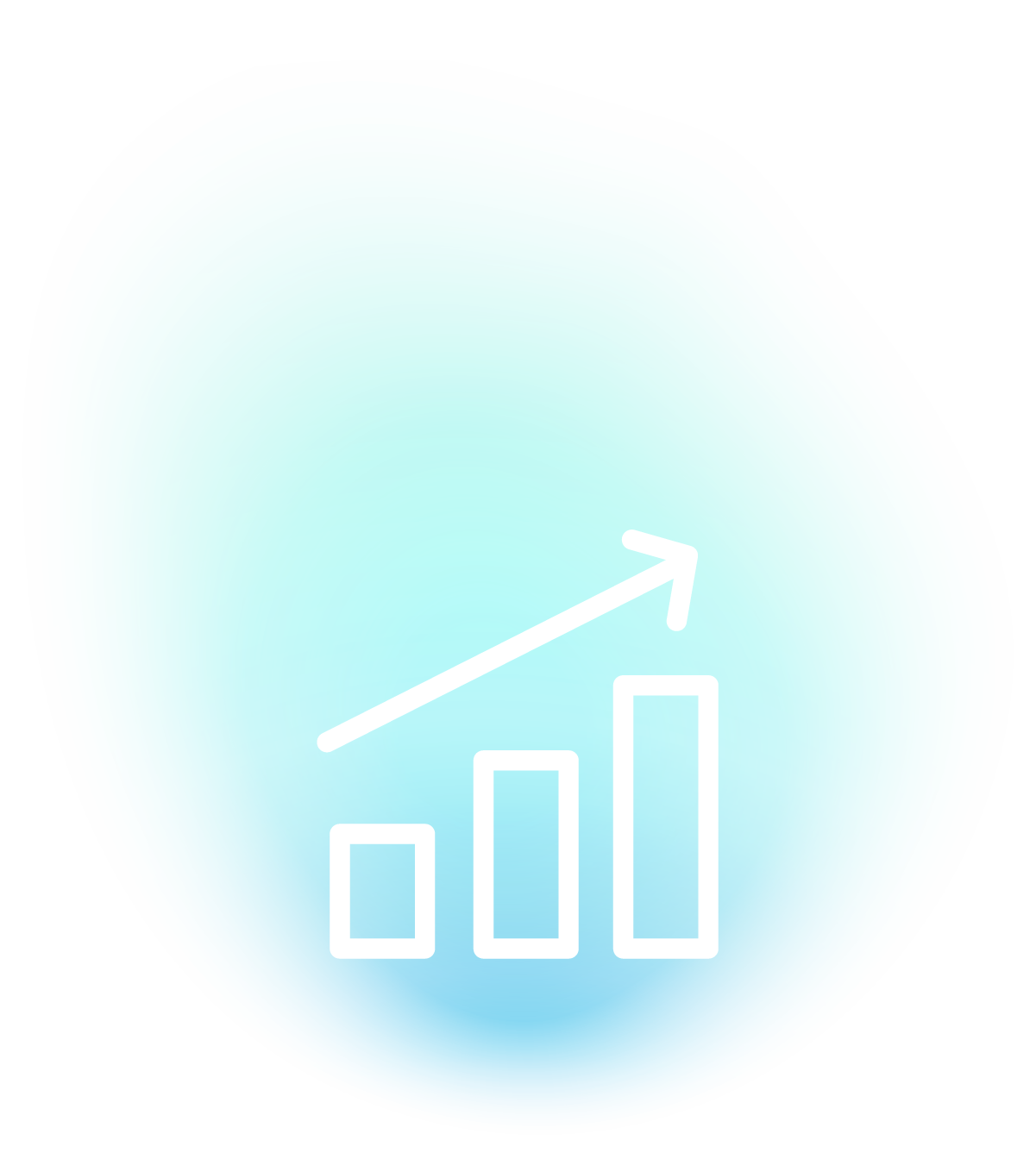 Graphical representation of growth with ascending bars and an upward arrow, symbolizing scalable web development and marketing success by Hagadone Media Group.