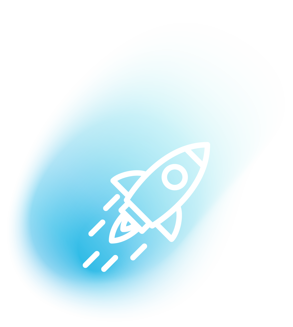 Rocket icon on a gradient blue background symbolizing launch-ready web development services by Hagadone Media Group, emphasizing growth and performance.