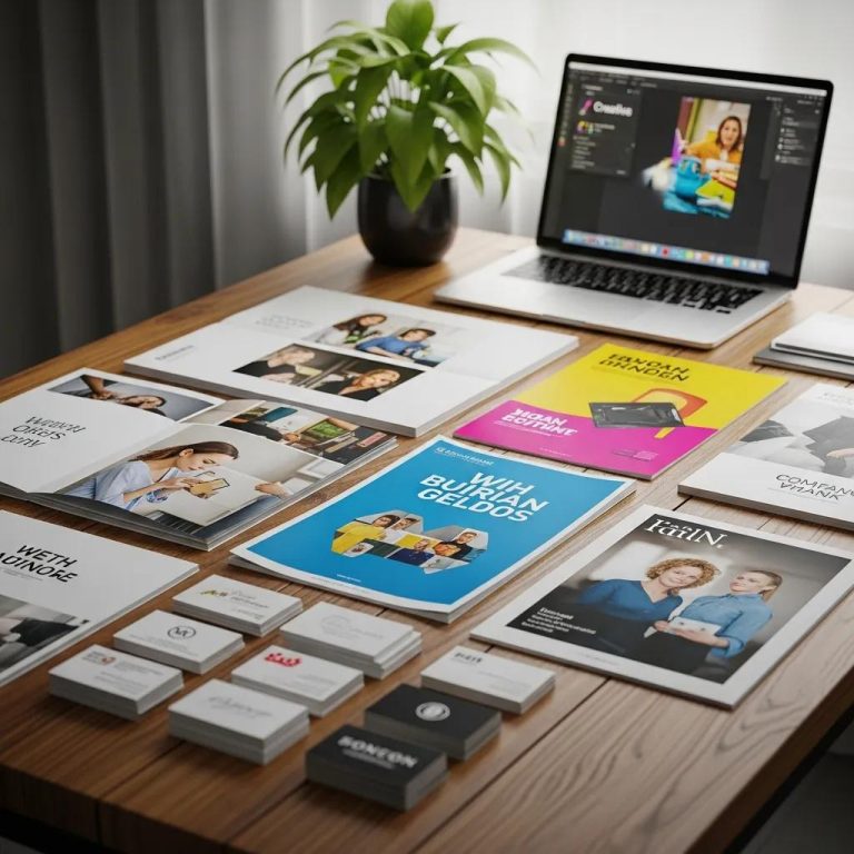 colorful marketing collateral including brochures and flyers on a table emphasizing commercial printing ea552877 200c 4193 9e38 659aee51dbd8